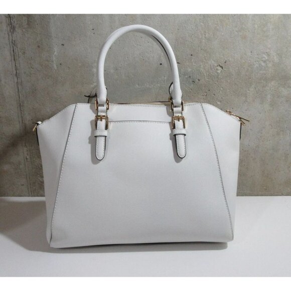 Michael Kors Ciara Large Top Zip Saffiano Leather Satchel Handbag Optic White - Picture 3 of 9